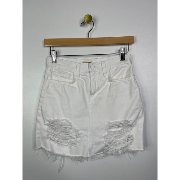 NEW L'agence Jolene Distressed Raw Hem Denim Mini Skirt Women's White Size: 23 - Picture 2 of 9